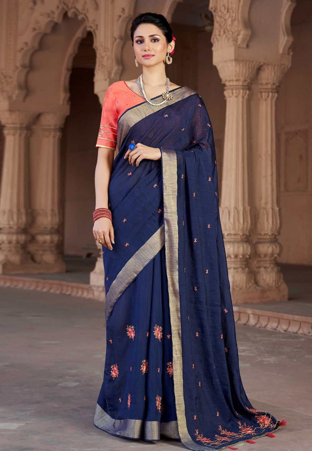 Navy Blue Viscose Festival Wear Saree 157200