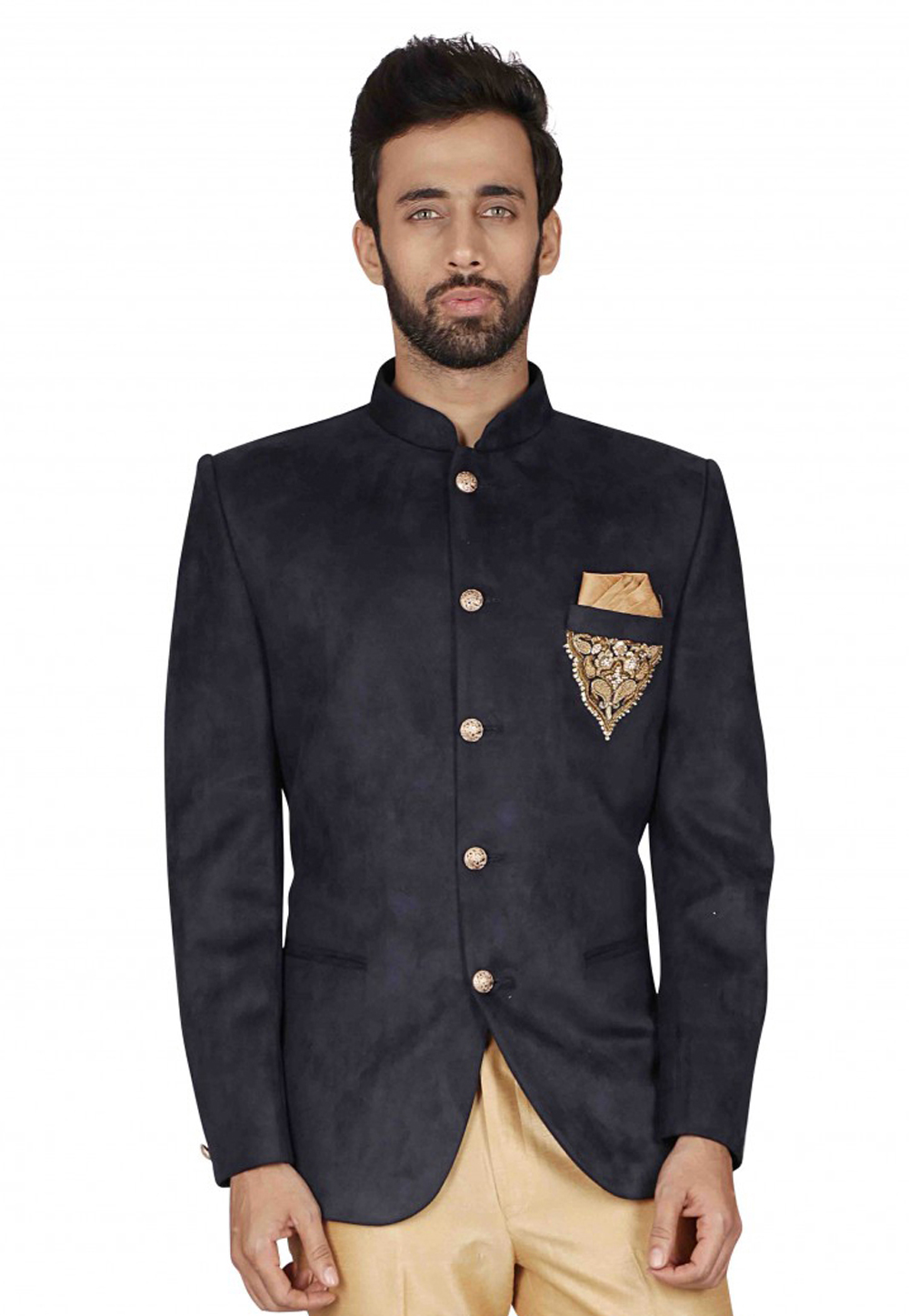 Black Velvet Jodhpuri Suit 235142