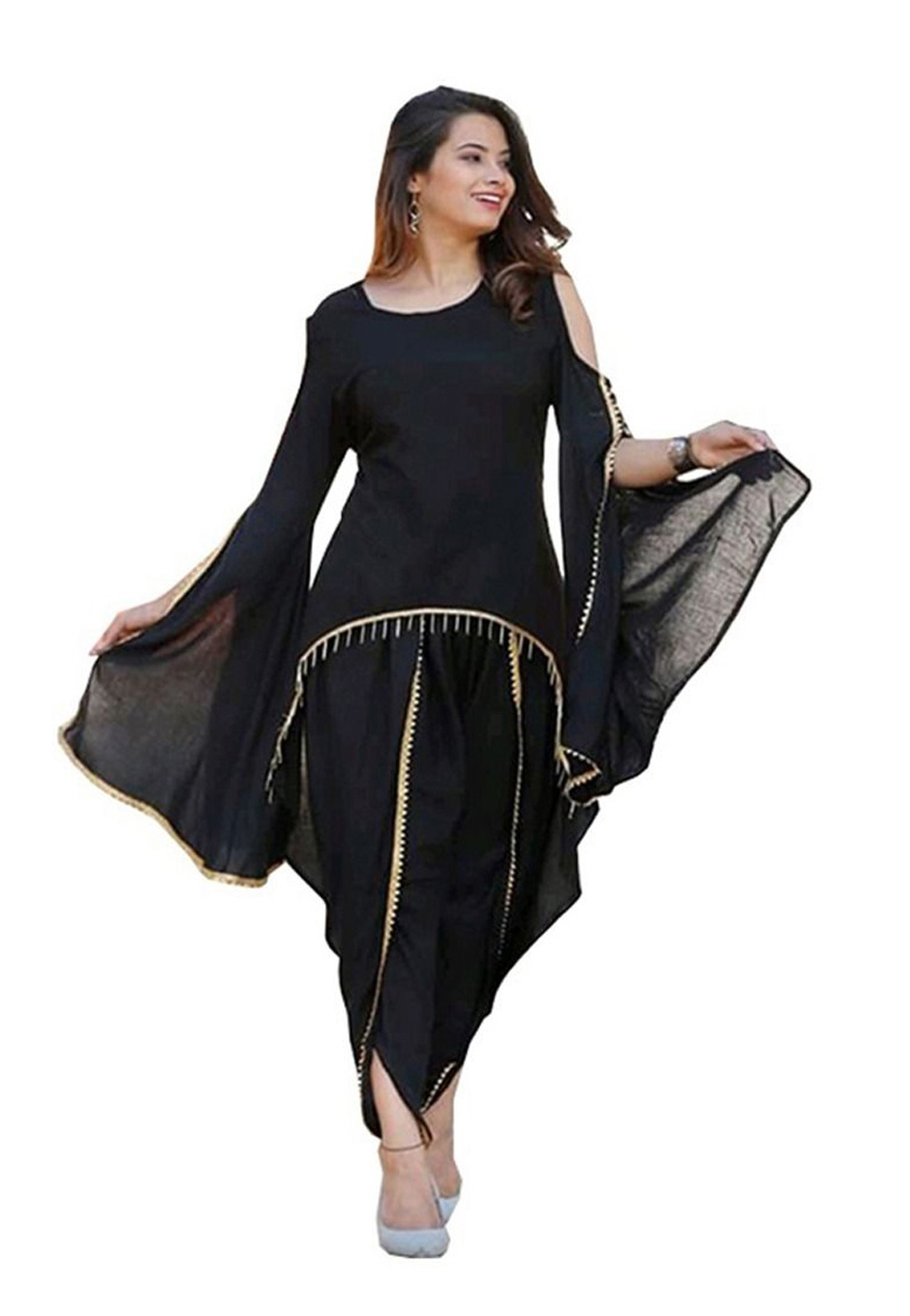 Black Rayon Readymade Kurta Set With Dhoti  203115