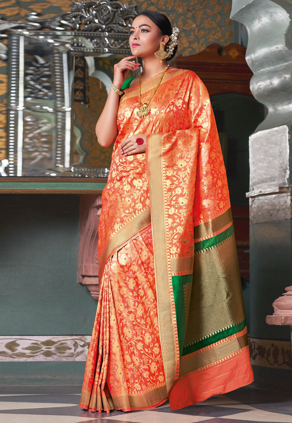 Orange Silk Festival Wear Saree 198080