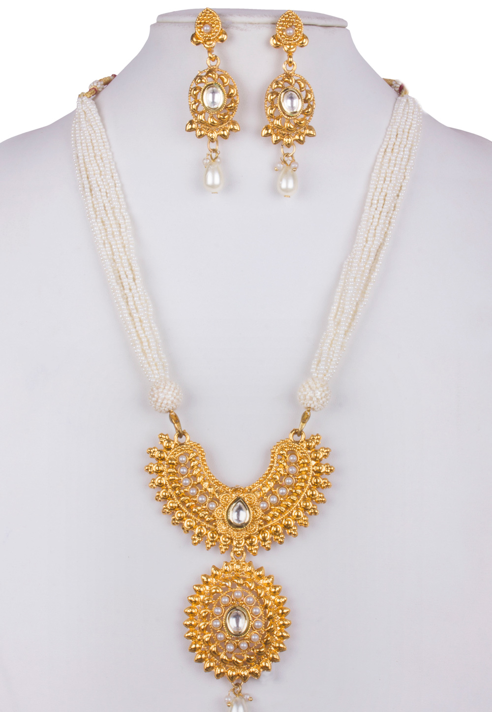 White Alloy Necklace With Earrings 157128