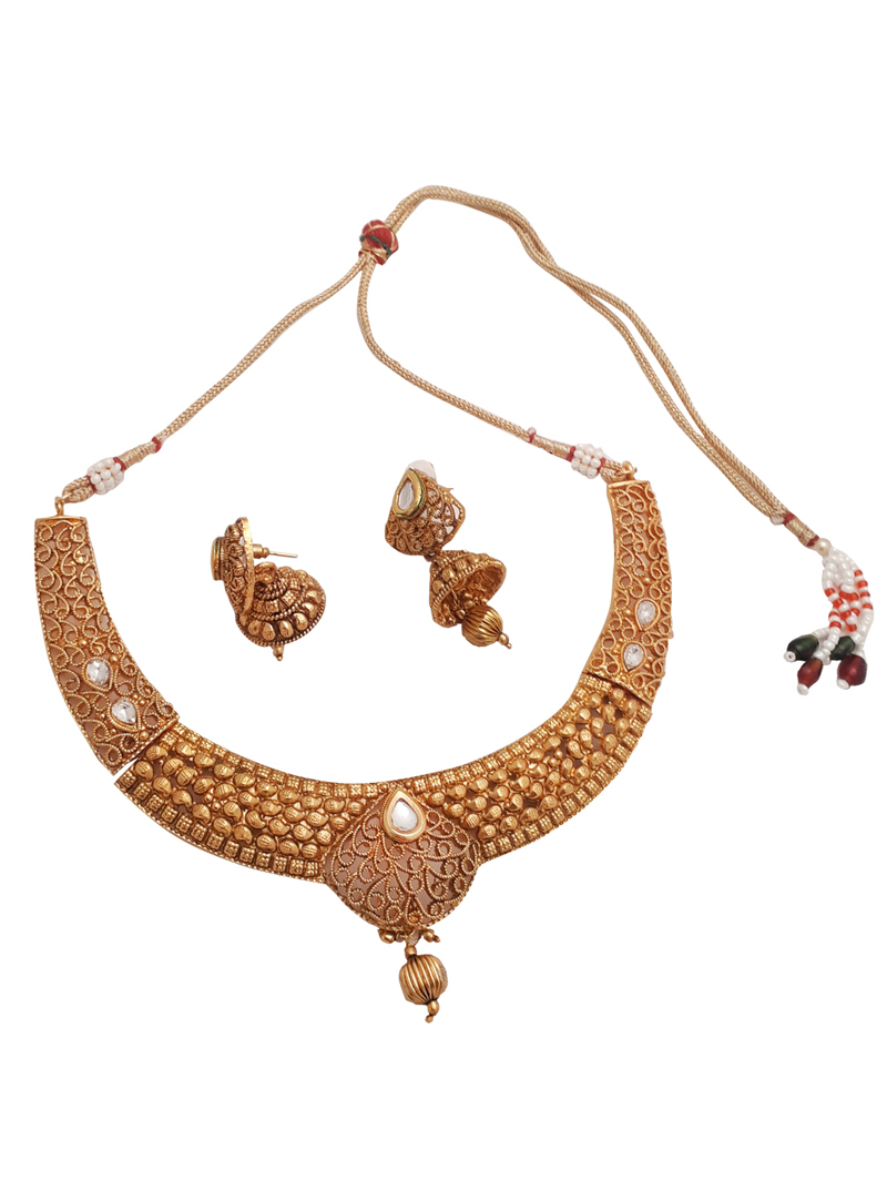 White Alloy Austrian Diamond Necklace With Earrings 148740