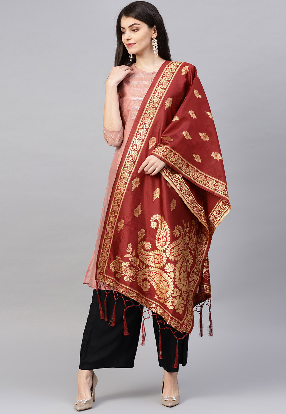 Maroon Banarasi Silk Dupatta 198807