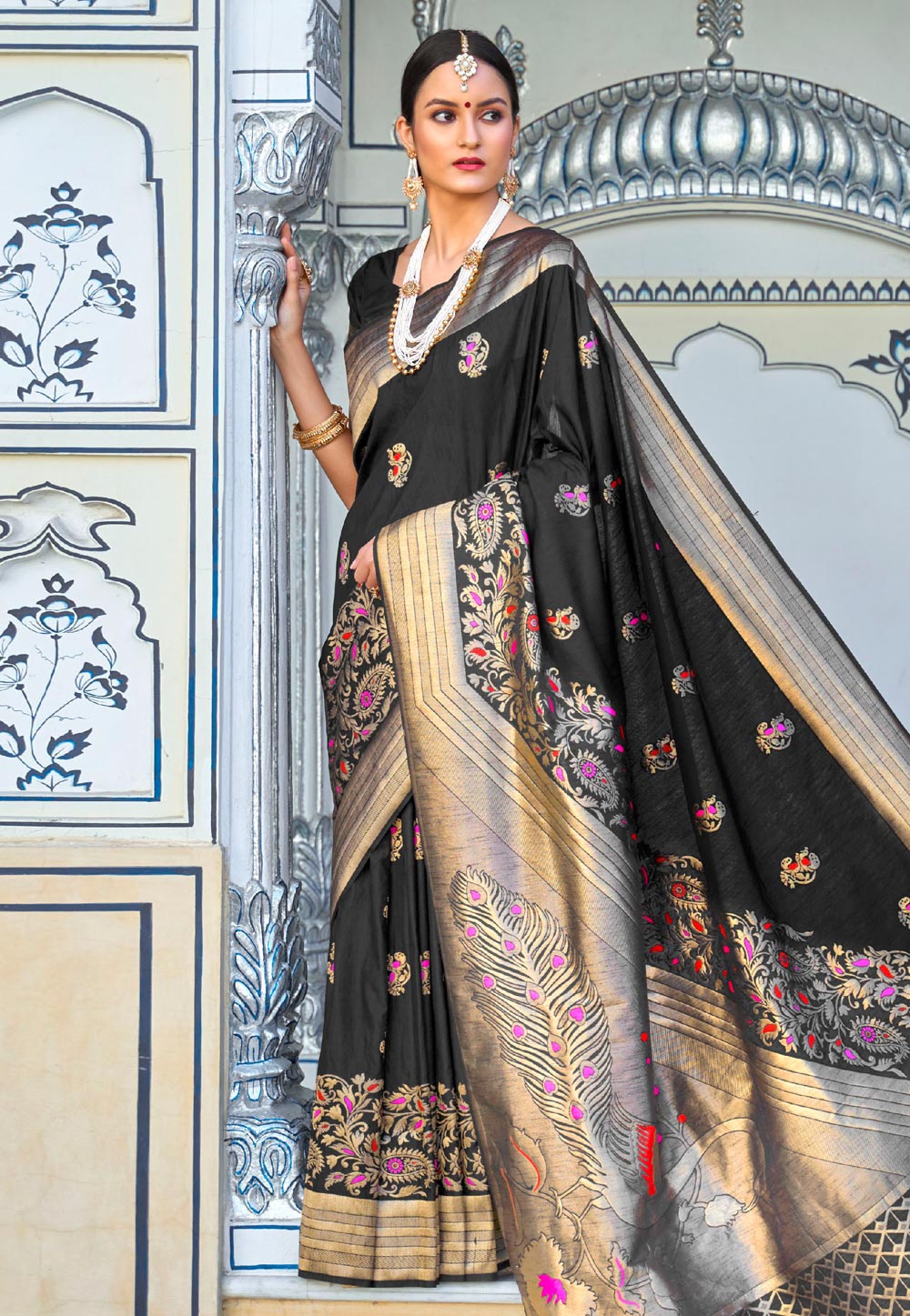 Black Silk Festival Wear Saree 199409