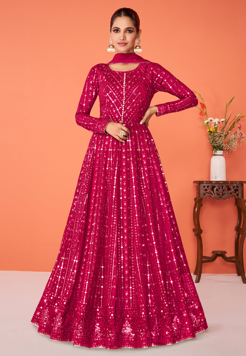Magenta Georgette Long Anarkali Suit 247026