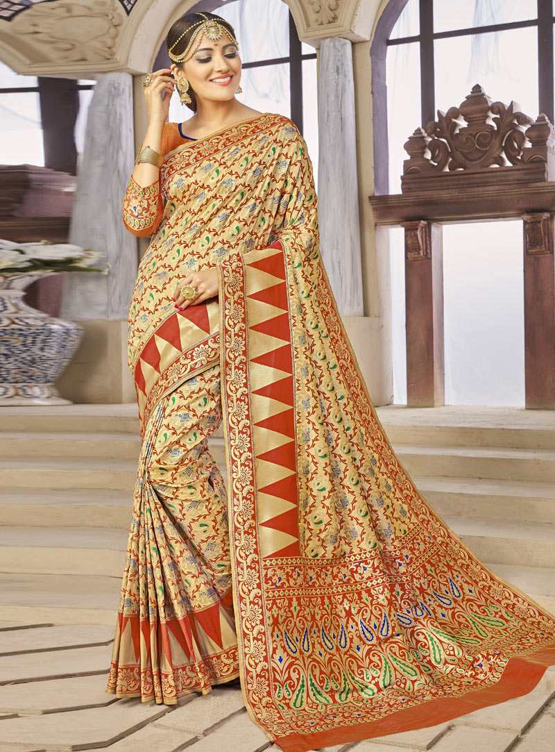 Beige Banarasi Silk Saree With Blouse 99264