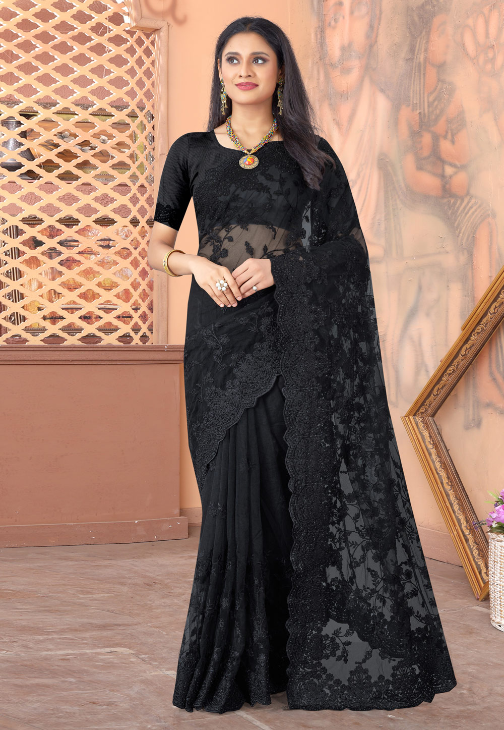 Black Net Party Wear Saree 230545