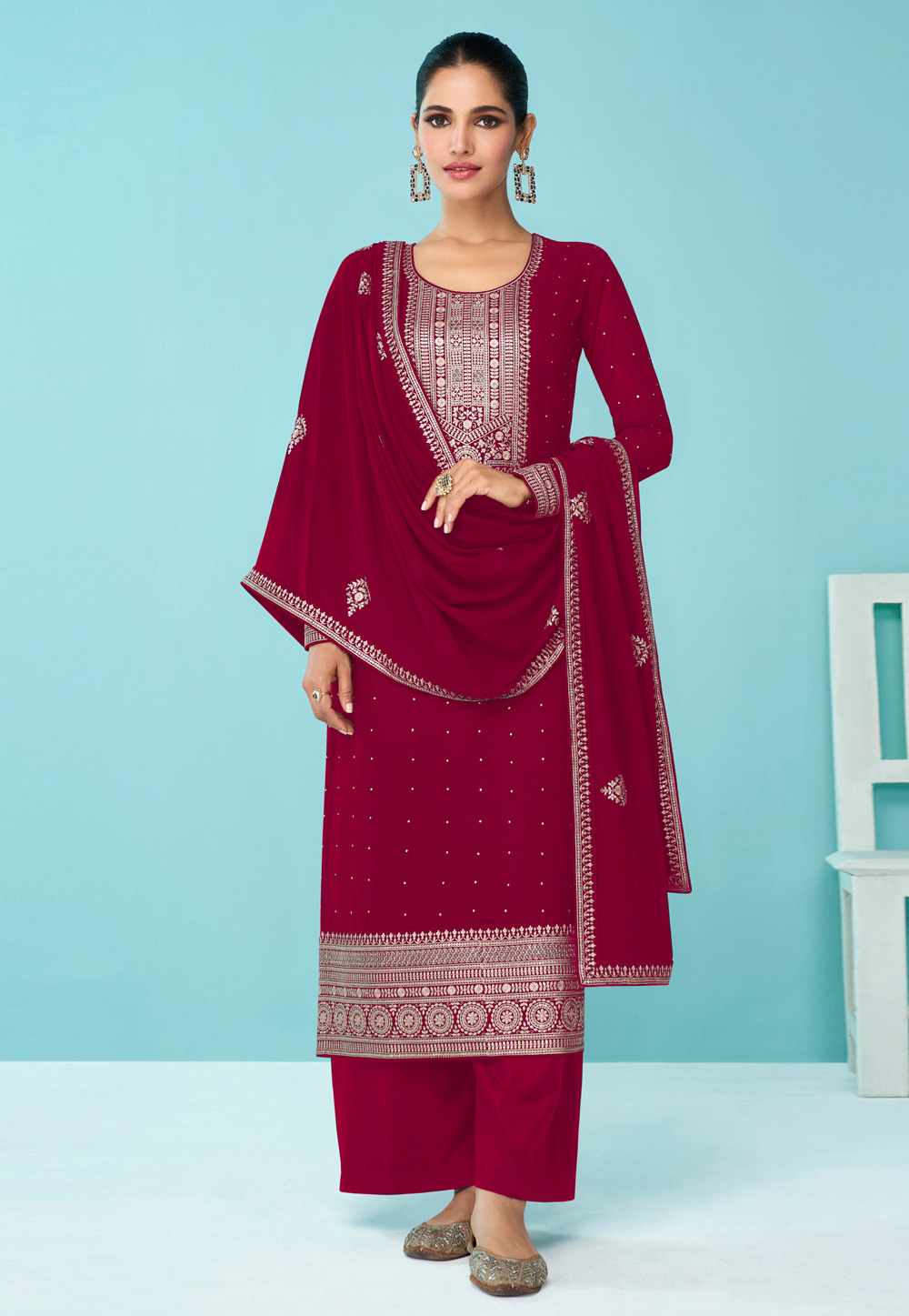 Magenta Faux Georgette Pakistani Suit 256281