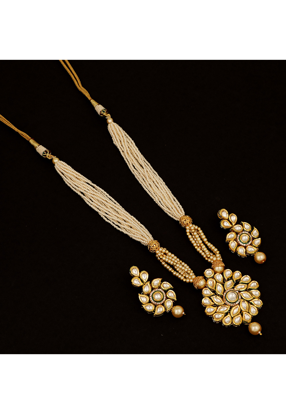 Golden Brass Kundan Necklace Set 161171