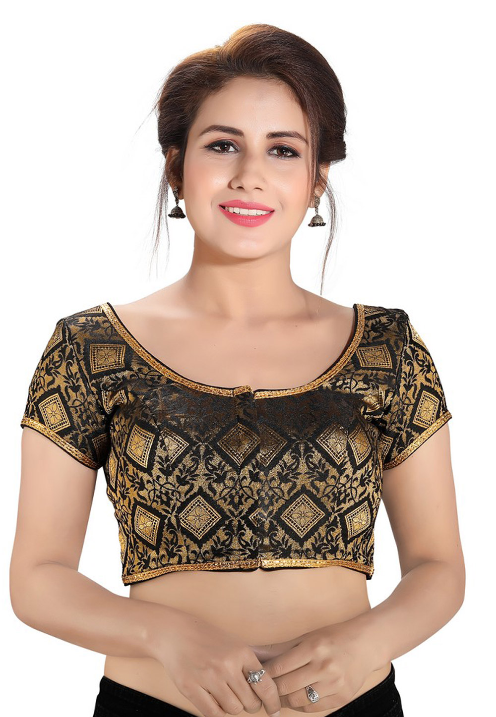 Black Brocade Readymade Blouse 199957
