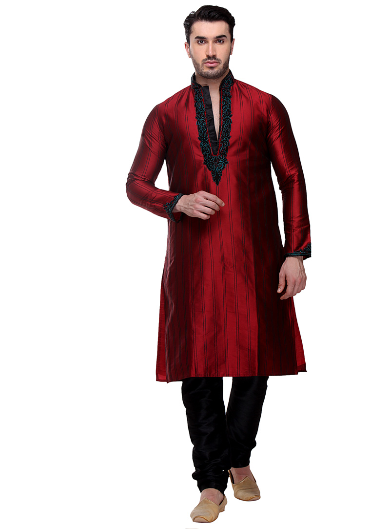Maroon Taffeta Silk Readymade Kurta Pajama 99111