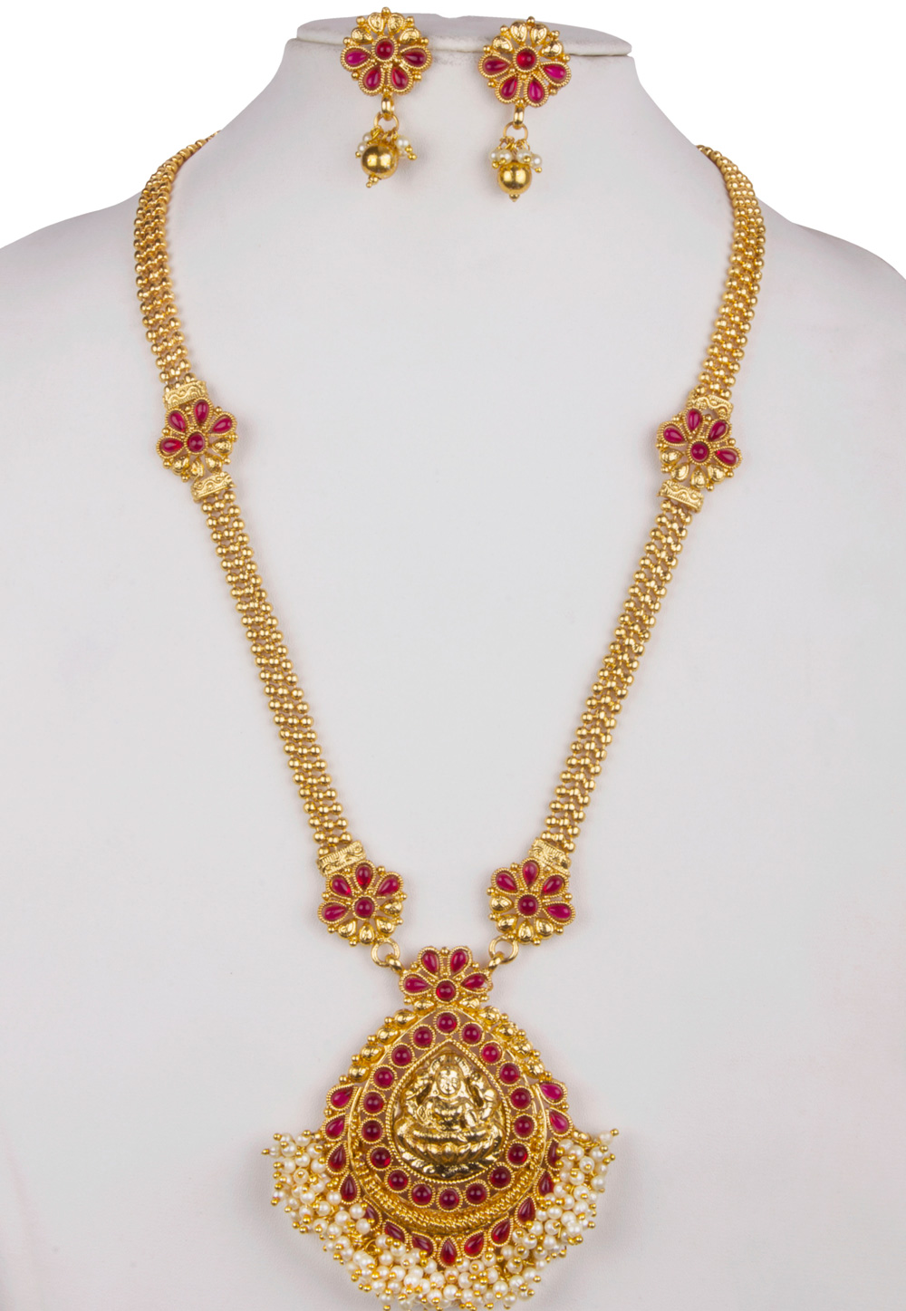 Pink Alloy Necklace With Earrings 157136