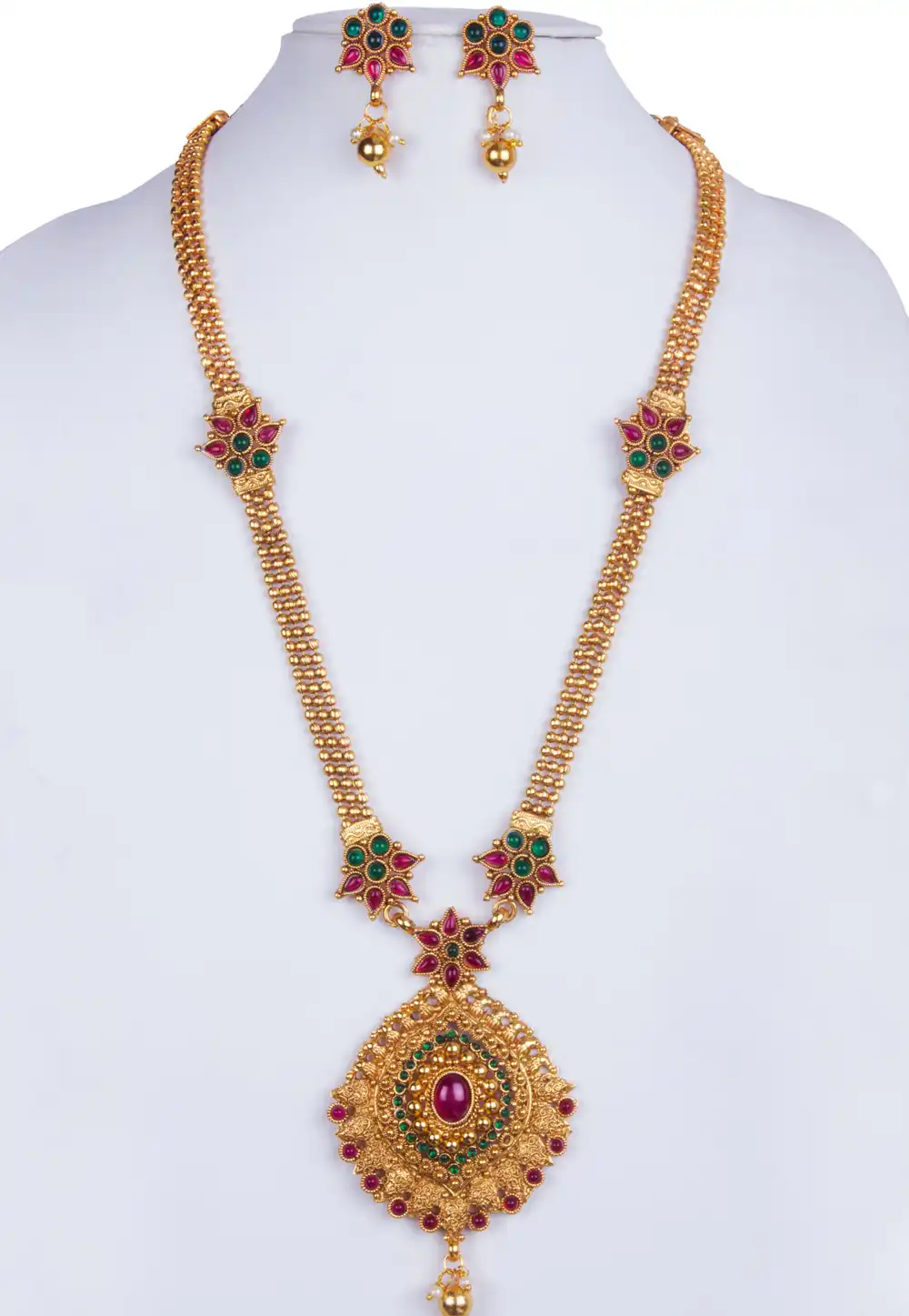 Green Alloy Necklace With Earrings 157139