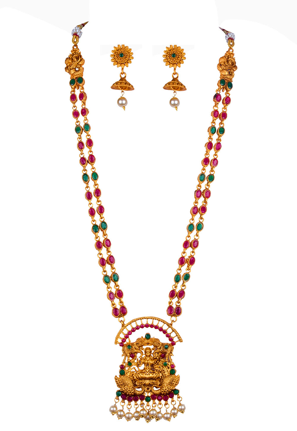 Golden Brass Gold Plated Necklace Set With Earrings 171901