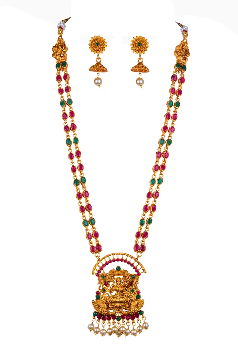 Golden Brass Gold Plated Necklace Set With Earrings 171901