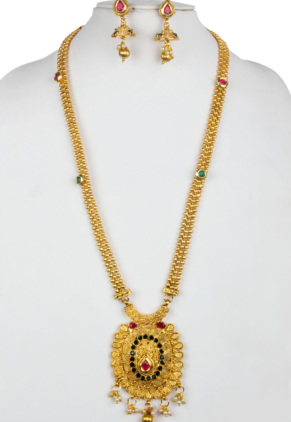 Green Alloy Necklace With Earrings 157143
