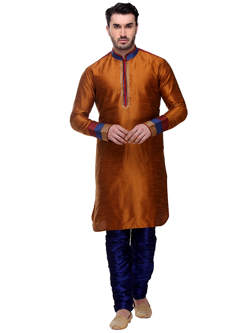 Mustard Dupion Readymade Kurta Pajama 99115