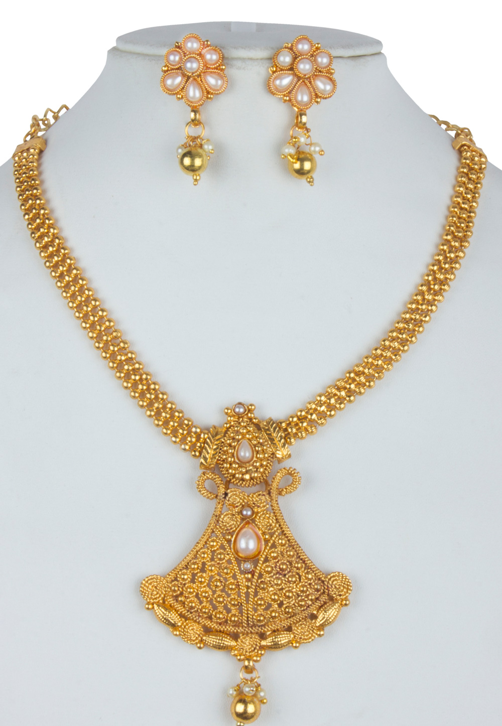 White Alloy Necklace With Earrings 157150