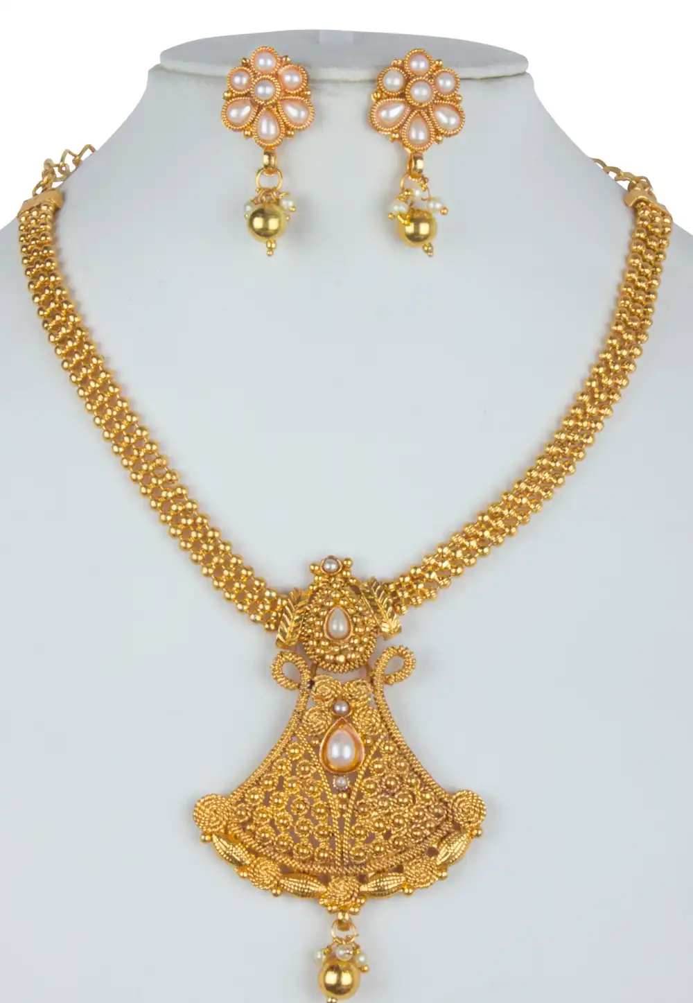 White Alloy Necklace With Earrings 157150