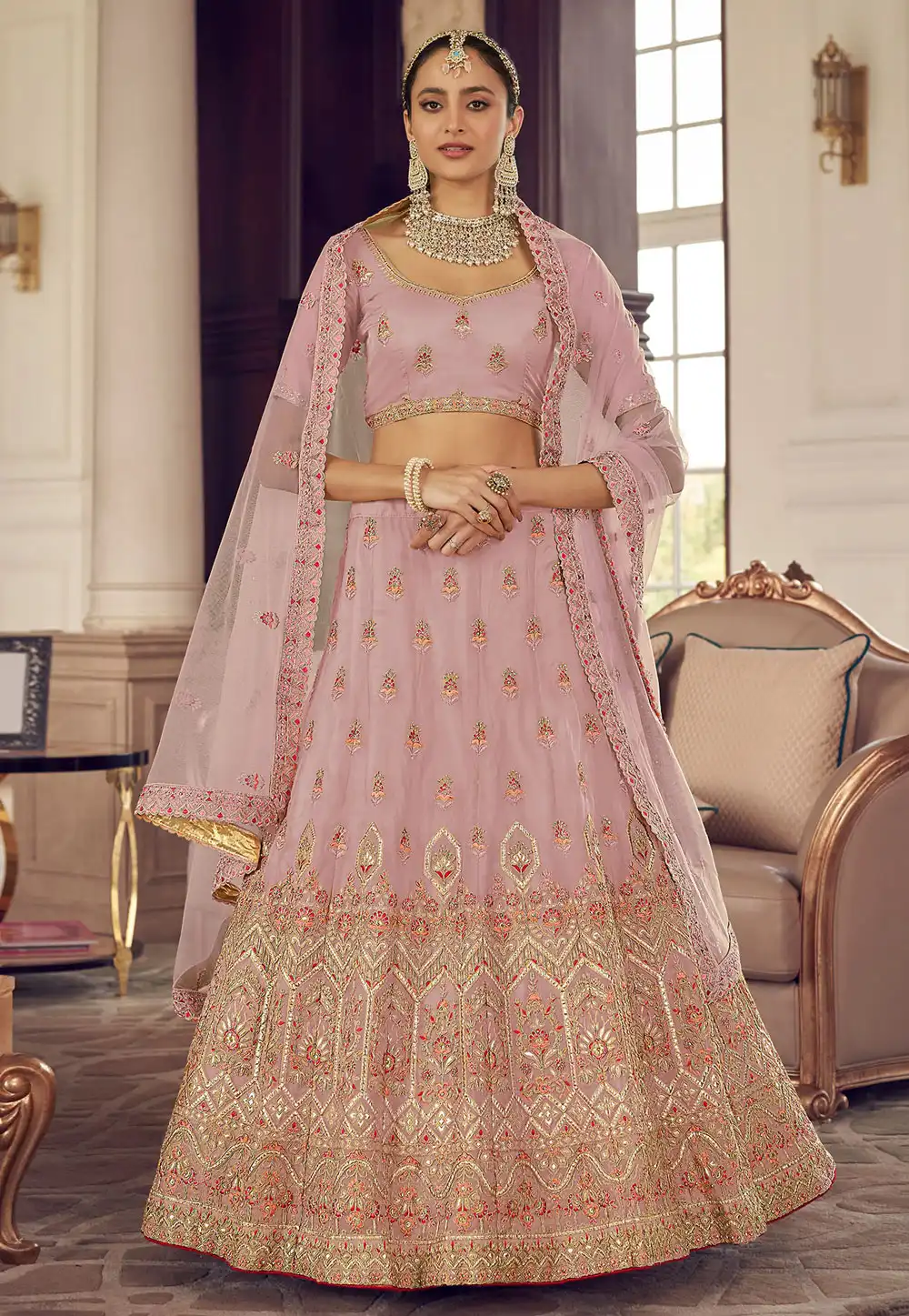 Pink Organza A Line Lehenga Choli 241916
