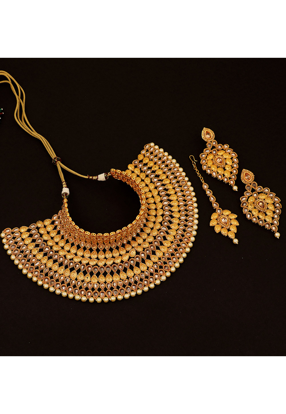 Golden Brass Pearl Bridal Set 161175
