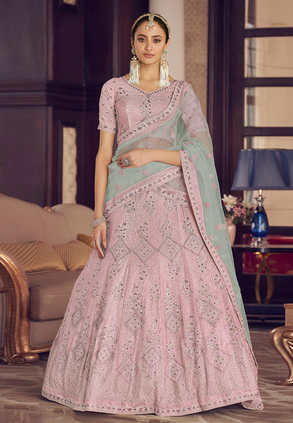 Pink Crepe A Line Lehenga Choli 241921