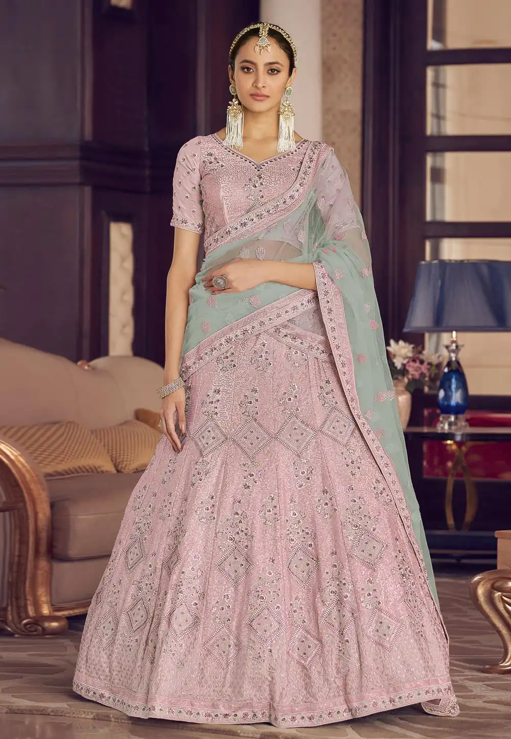 Pink Crepe A Line Lehenga Choli 241921