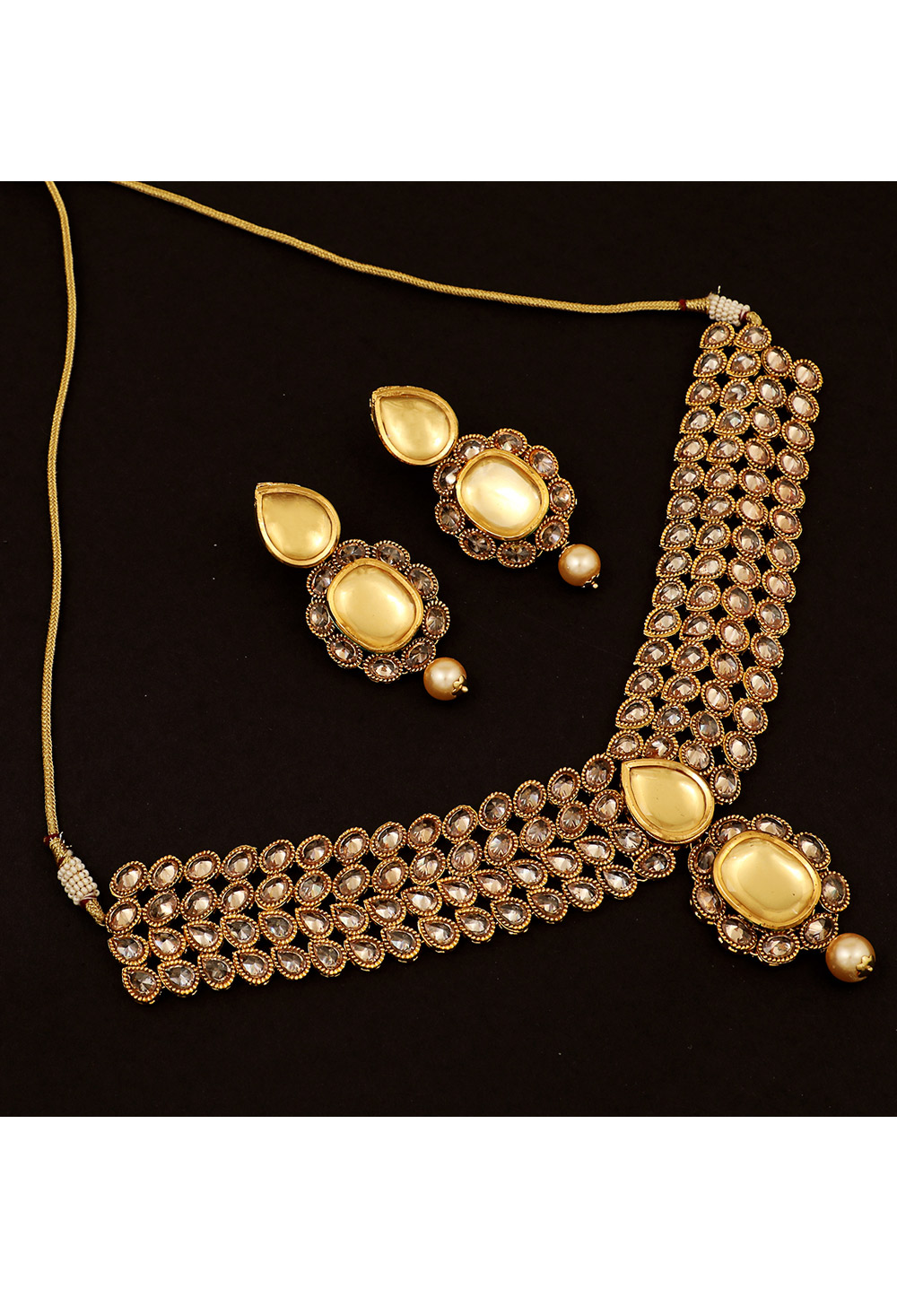 Golden Brass Pearl Set With Earrings 161181