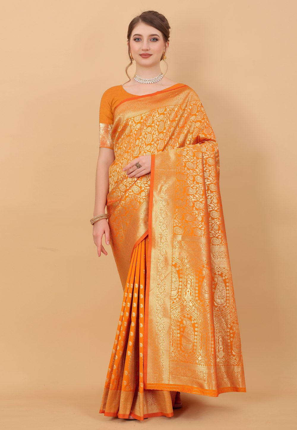 Orange Silk Light Weight Saree 244521
