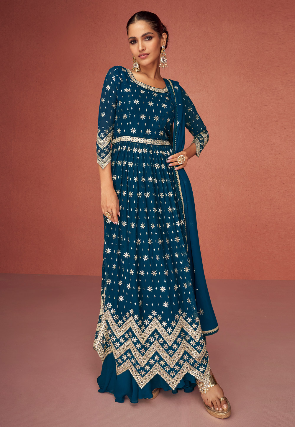 Teal Georgette Pakistani Suit 254769