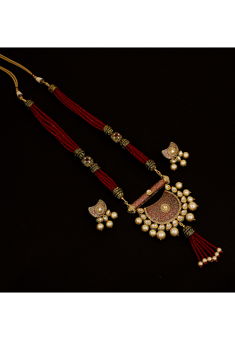 Maroon Brass Kundan Necklace Set With Earrings 161193