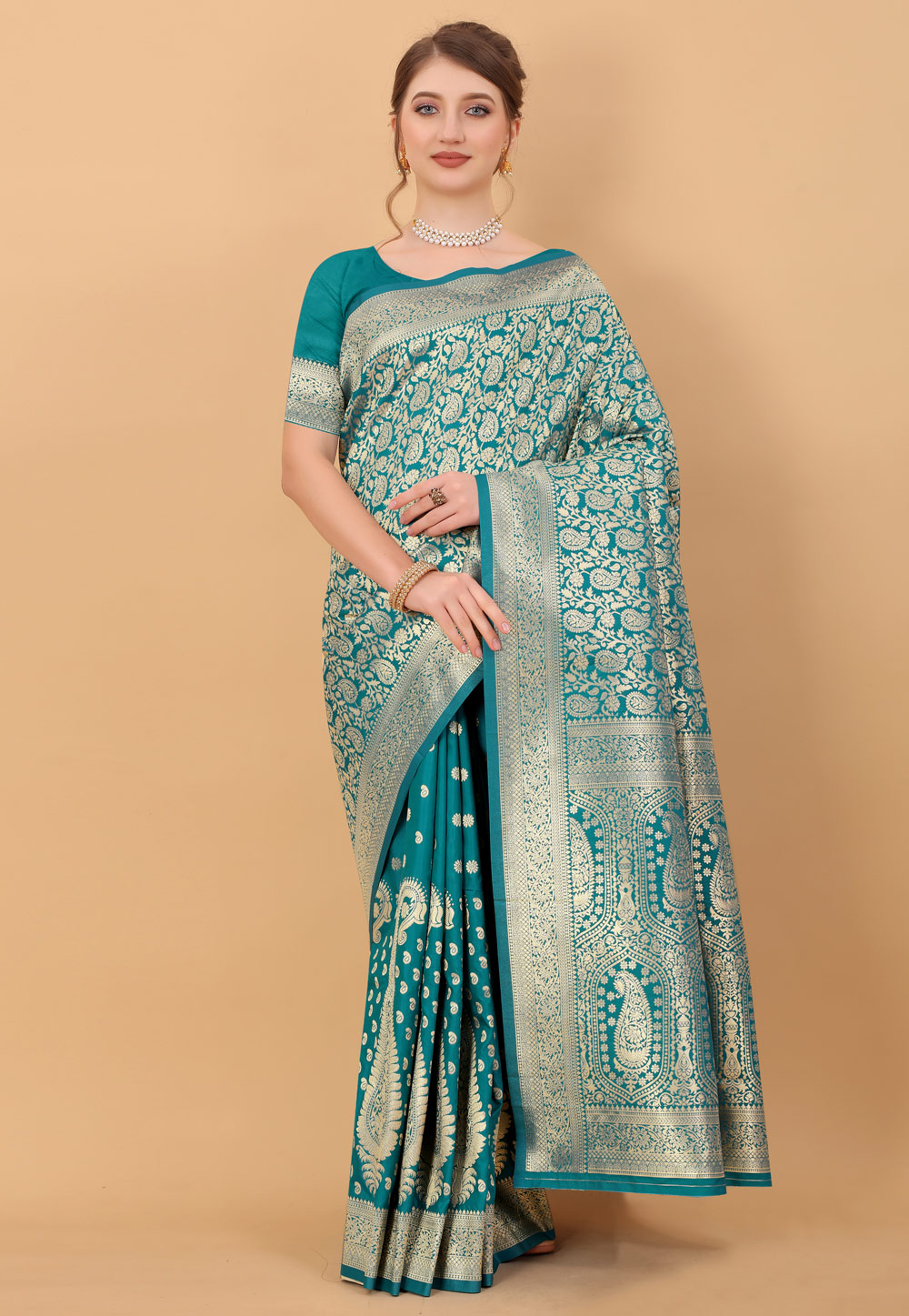 Teal Silk Light Weight Saree 244523