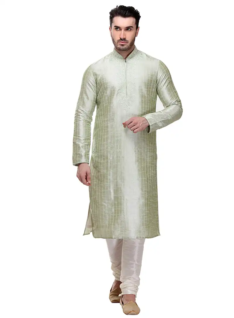 Off White Dupion Readymade Kurta Pajama 99121