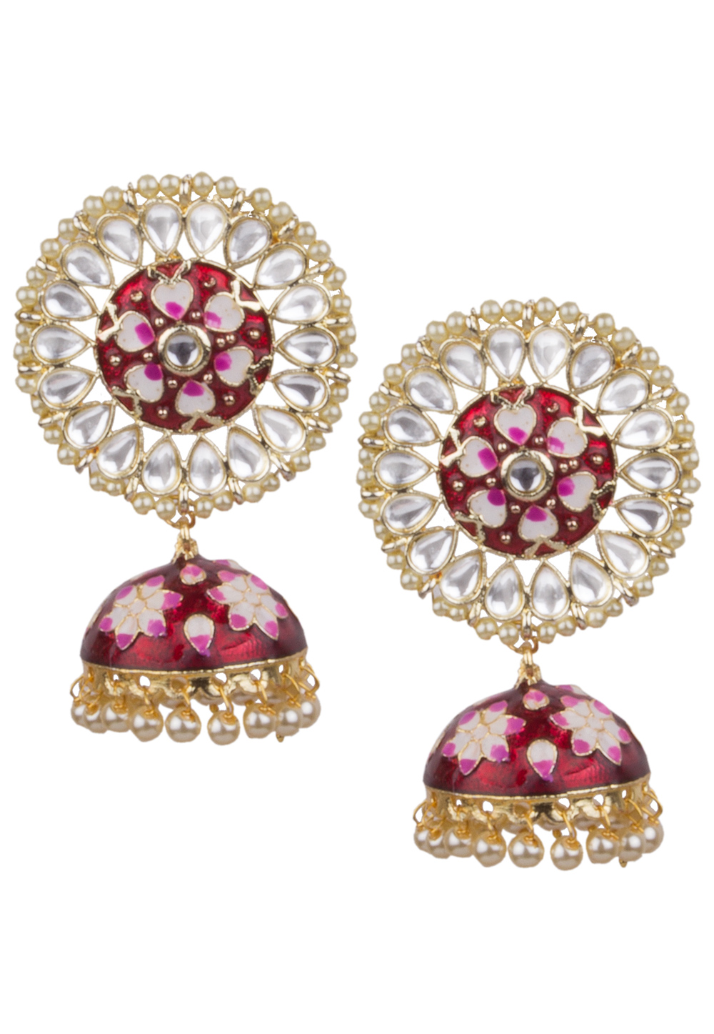 Red Brass Kundan Earrings 164826