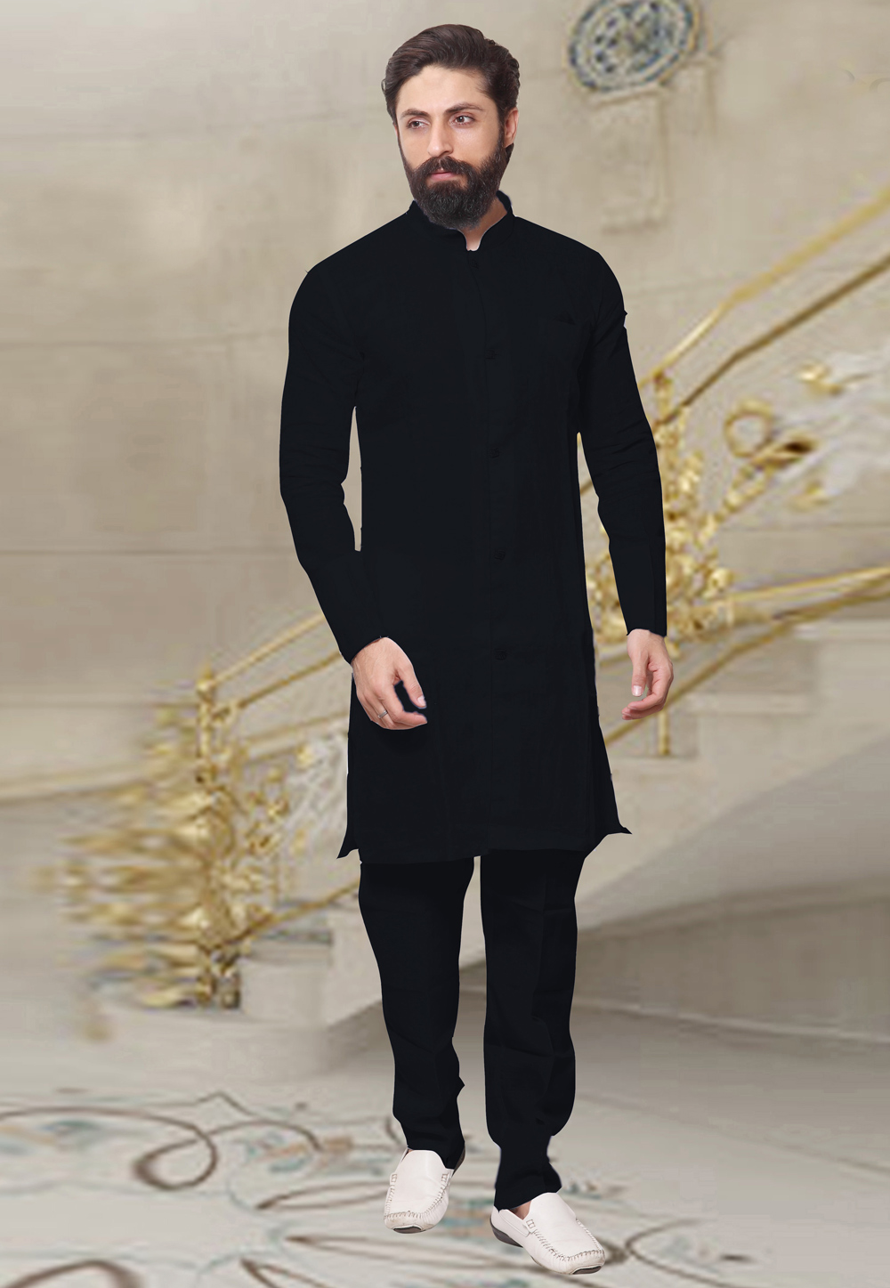 Black Banarasi Readymade Kurta Pajama 200682
