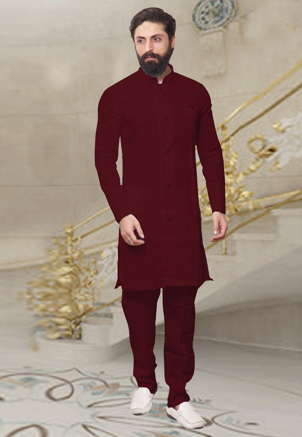 Maroon Banarasi Readymade Kurta Pajama 200683