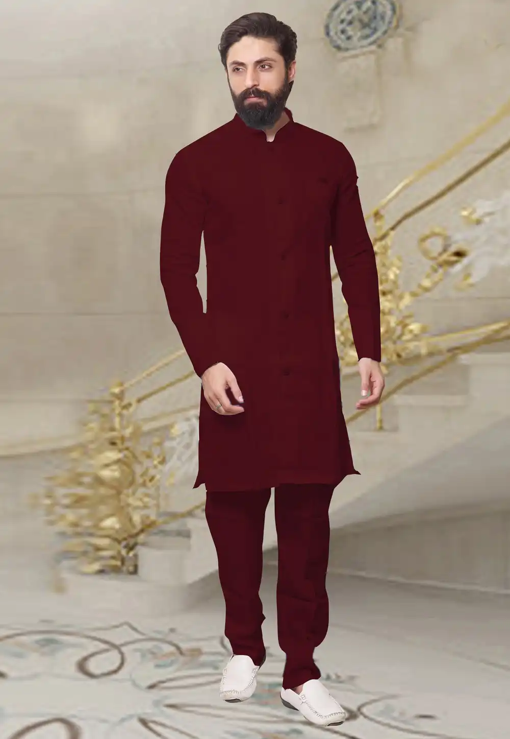 Maroon Banarasi Readymade Kurta Pajama 200683