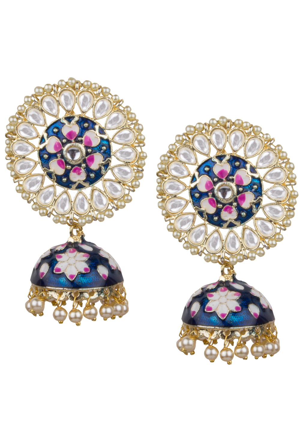 Blue Brass Kundan Earrings 164854