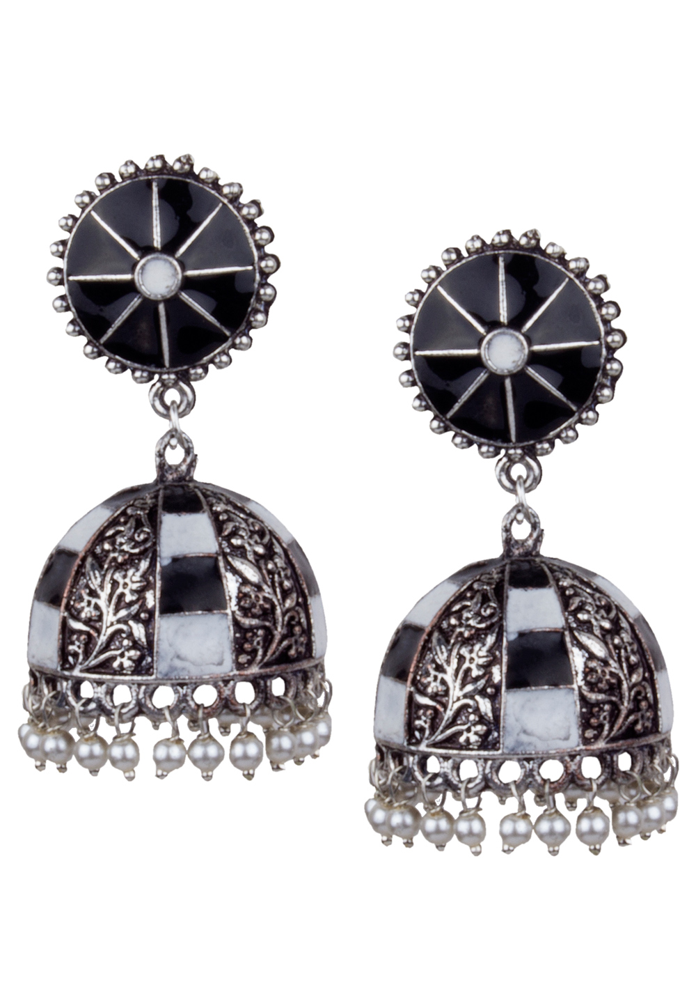 Black Brass Kundan Earrings 164859