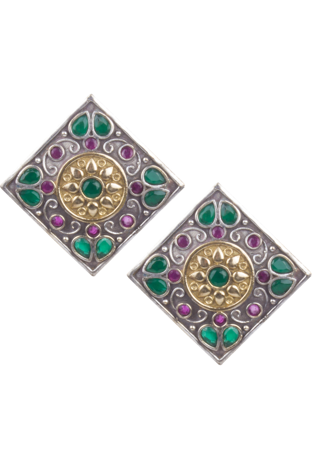 Green Brass Kundan Earrings 164878