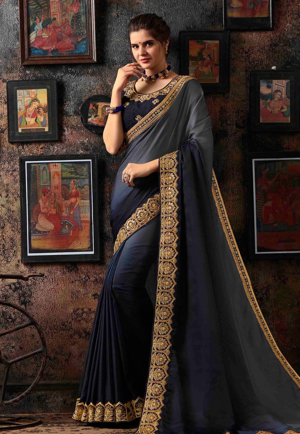Navy Blue Georgette Party Wear Saree 160673
