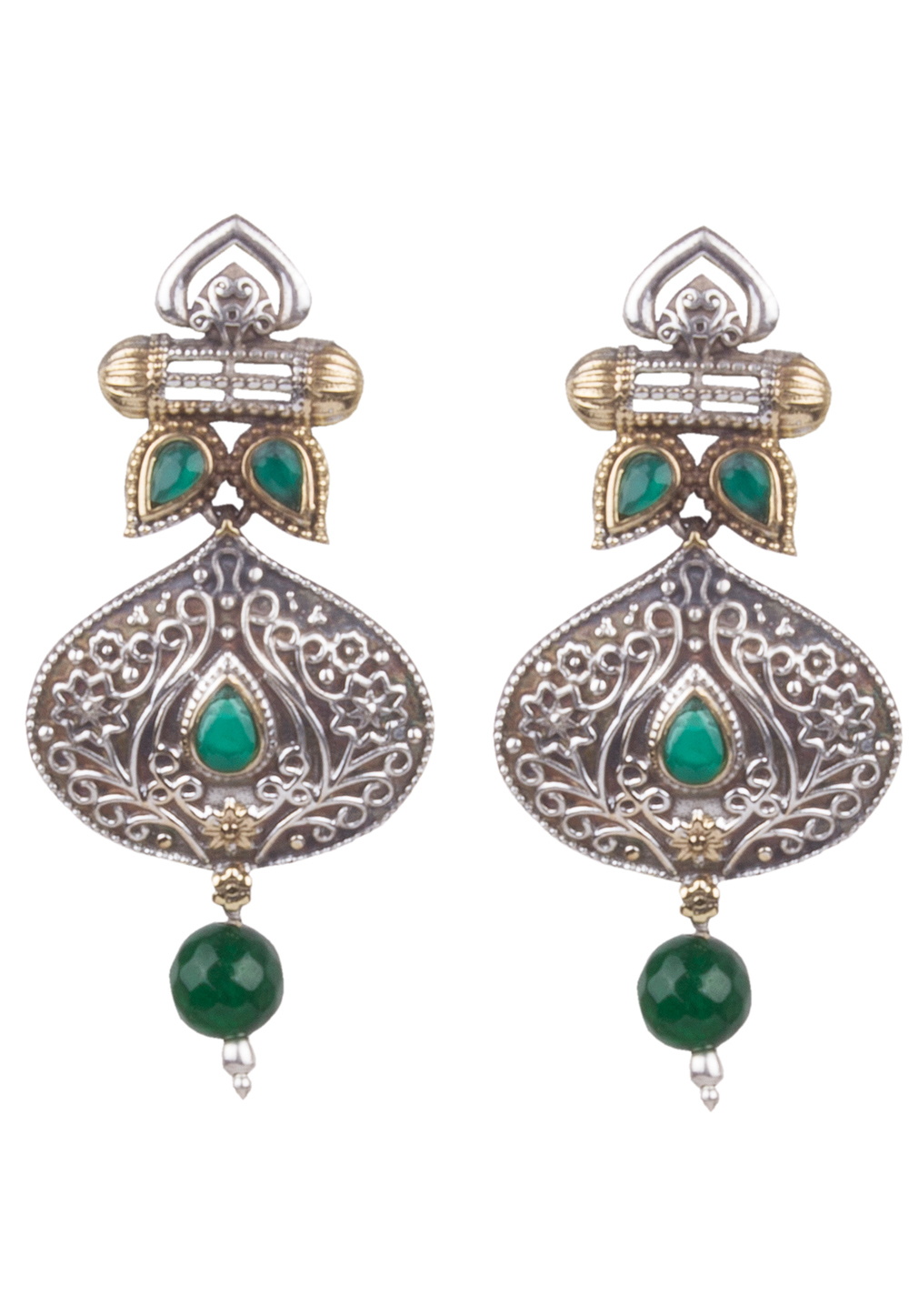 Green Brass Kundan Earrings 164885