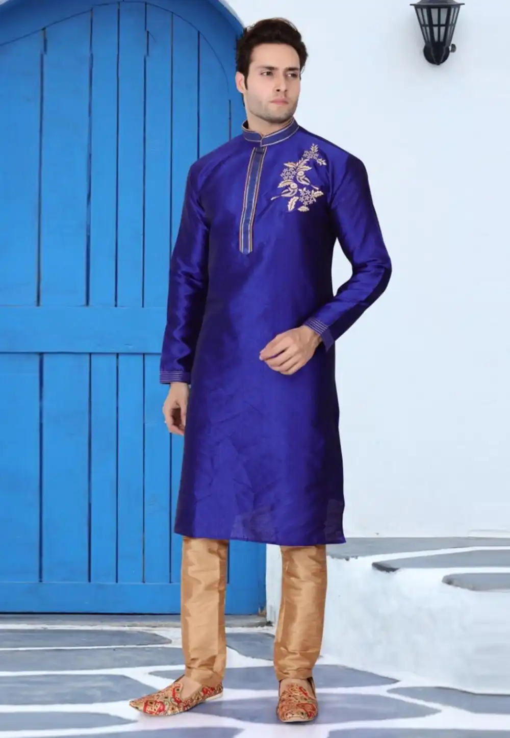 Blue Dupion Silk Readymade Kurta Pajama 205890