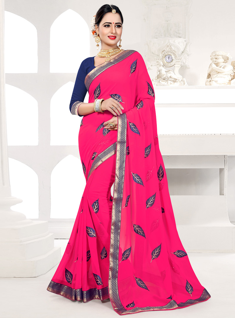Dark Pink Georgette Festival Wear Saree 105955