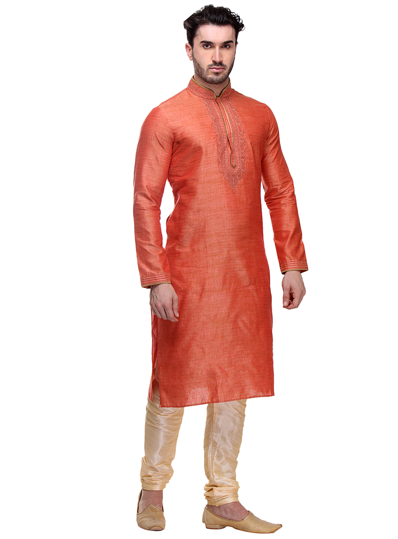 Orange Dupion Readymade Kurta Pajama 99129