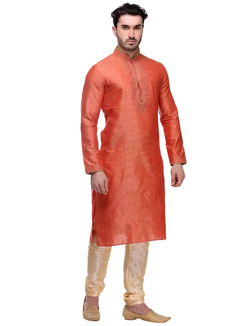 Orange Dupion Readymade Kurta Pajama 99129