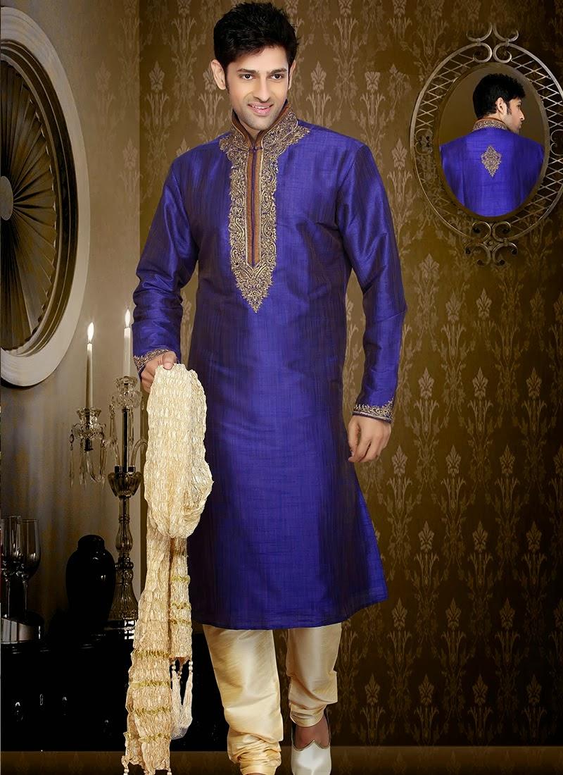 Blue Resham Work Ghicha Kurta With Churidar 40744