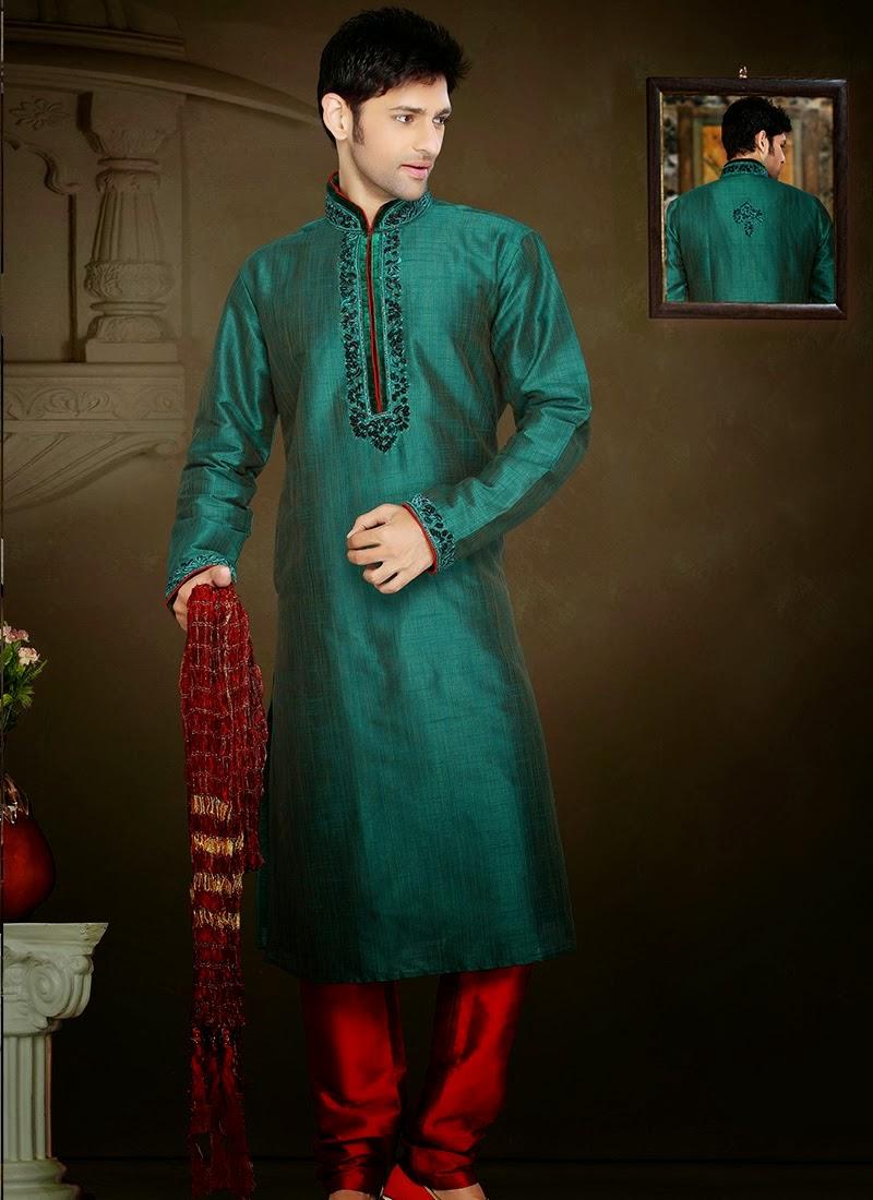 Green Art Silk Resham Work Kurta With Churidar 40745