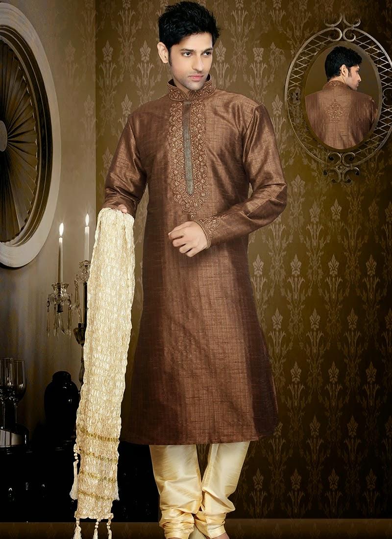 Brown Silk Kurta With Cream Churidar 40746