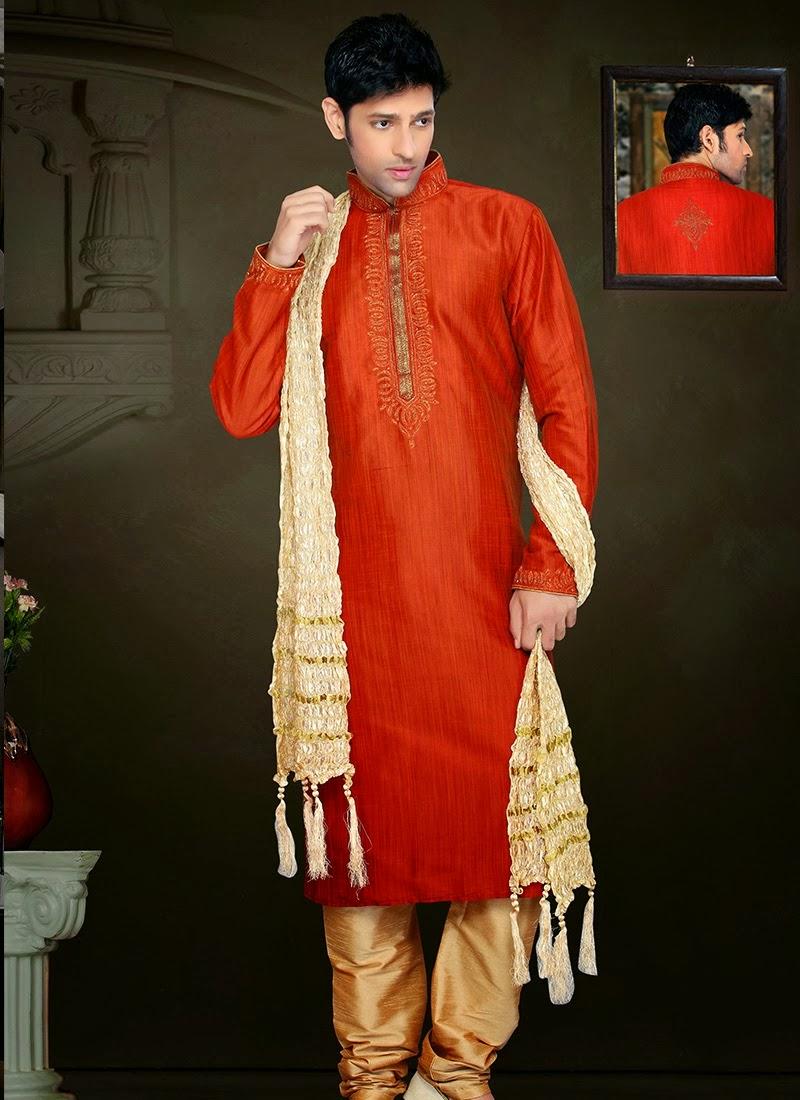 Rust Dupion Kurta Pajama With Cream Dupatta 40749